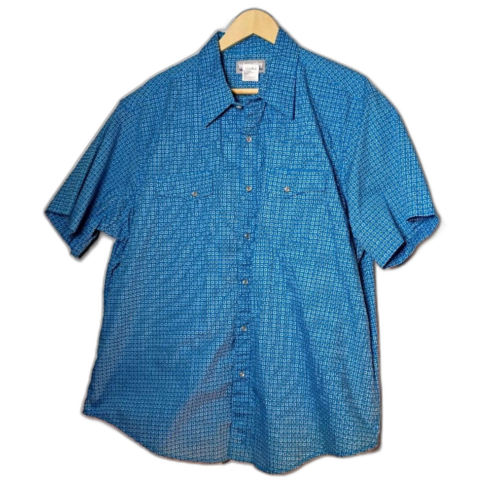 Wrangler Wrancher Short Sleeve SNAP Down Shirt XXL Blue Geometric Print
